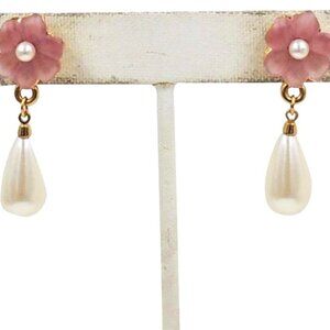 Vintage c1990 Napier Resin Flowers & Faux-Pearl Pierced Earrings